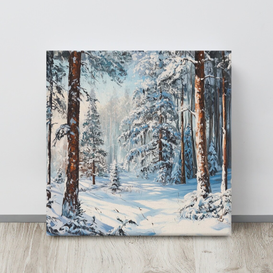 Snowy Pine Forest Winter Morning Sunlight Trees Canvas Art Print