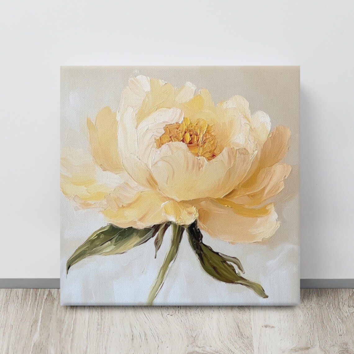 Pale Yellow Peony Soft Cream Background Elegant Floral Art Poster