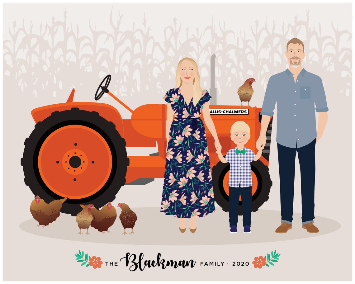Personalized Family of Four with Three Cats Illustration Poster - Image 4