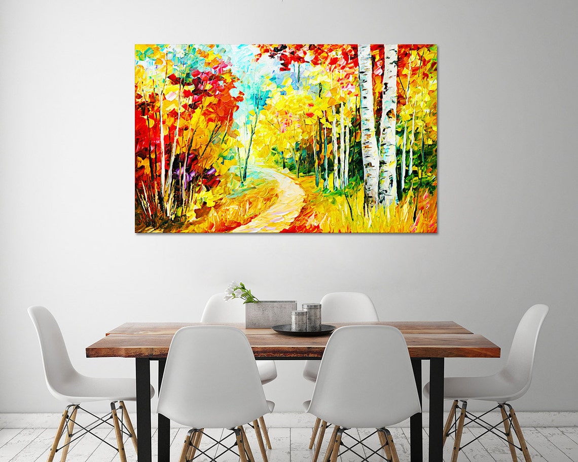 Winding Autumn Forest Path With Birch Trees Fiery Oil Poster - Image 4