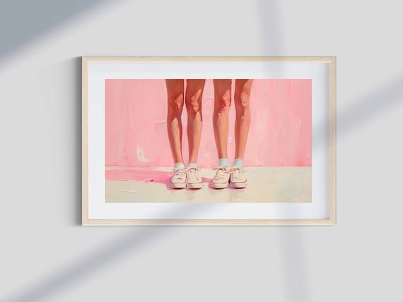 Two Pairs Of Sneakers On Pink Background Minimalist Wall Poster
