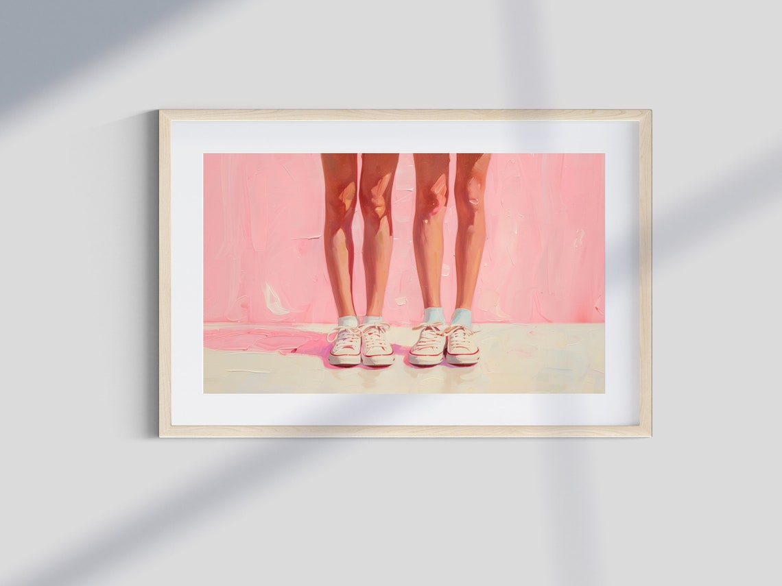 Two Pairs Of Sneakers On Pink Background Minimalist Wall Poster