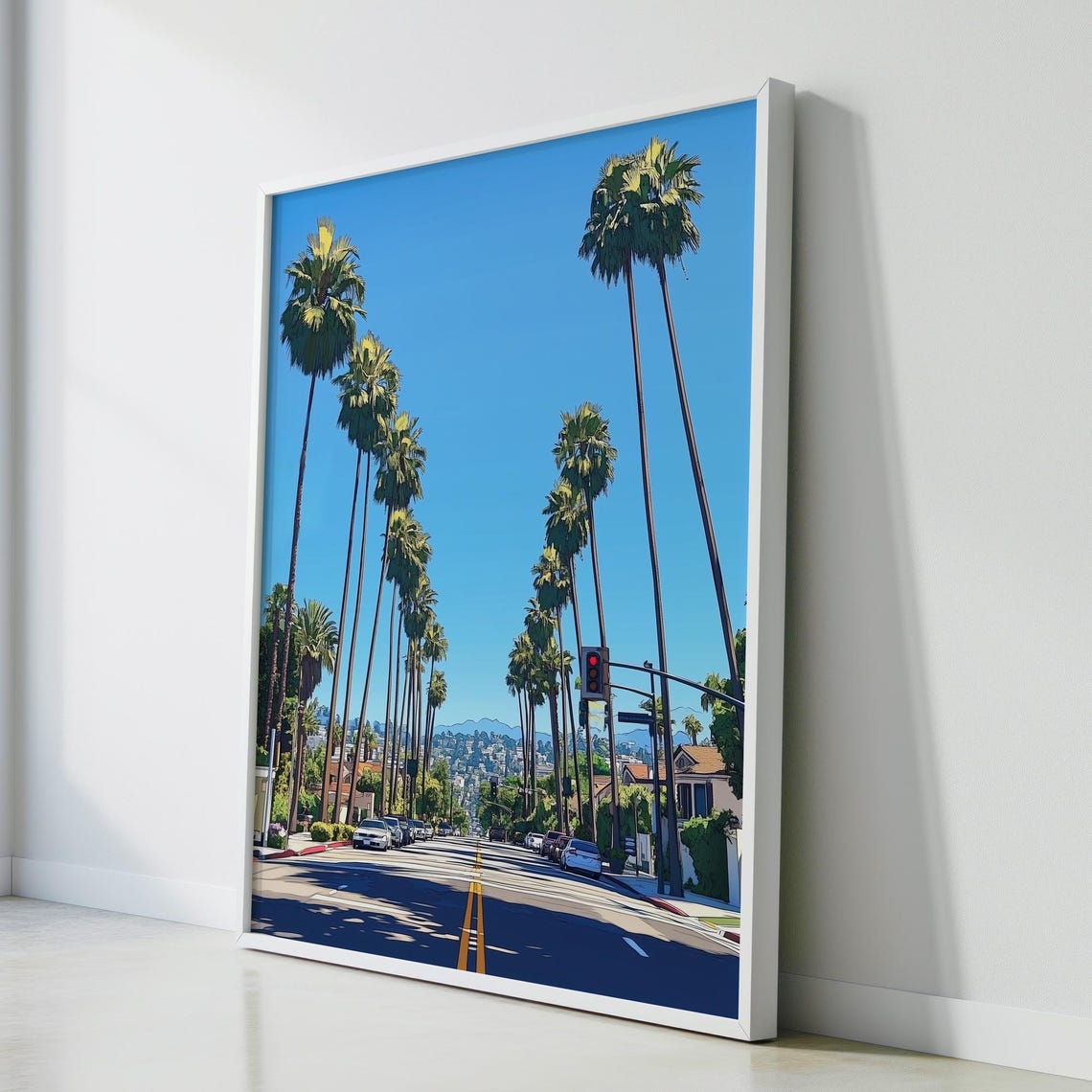 Los Angeles Palm Tree Lined Street Blue Sky California Poster - Image 2