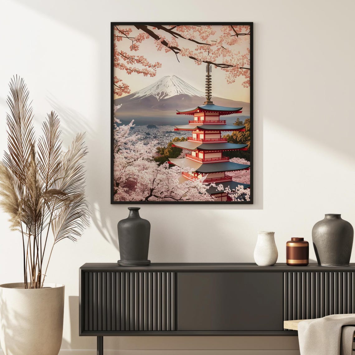 Mount Fuji Red Pagoda Cherry Blossoms Spring View Japan Poster - Image 3
