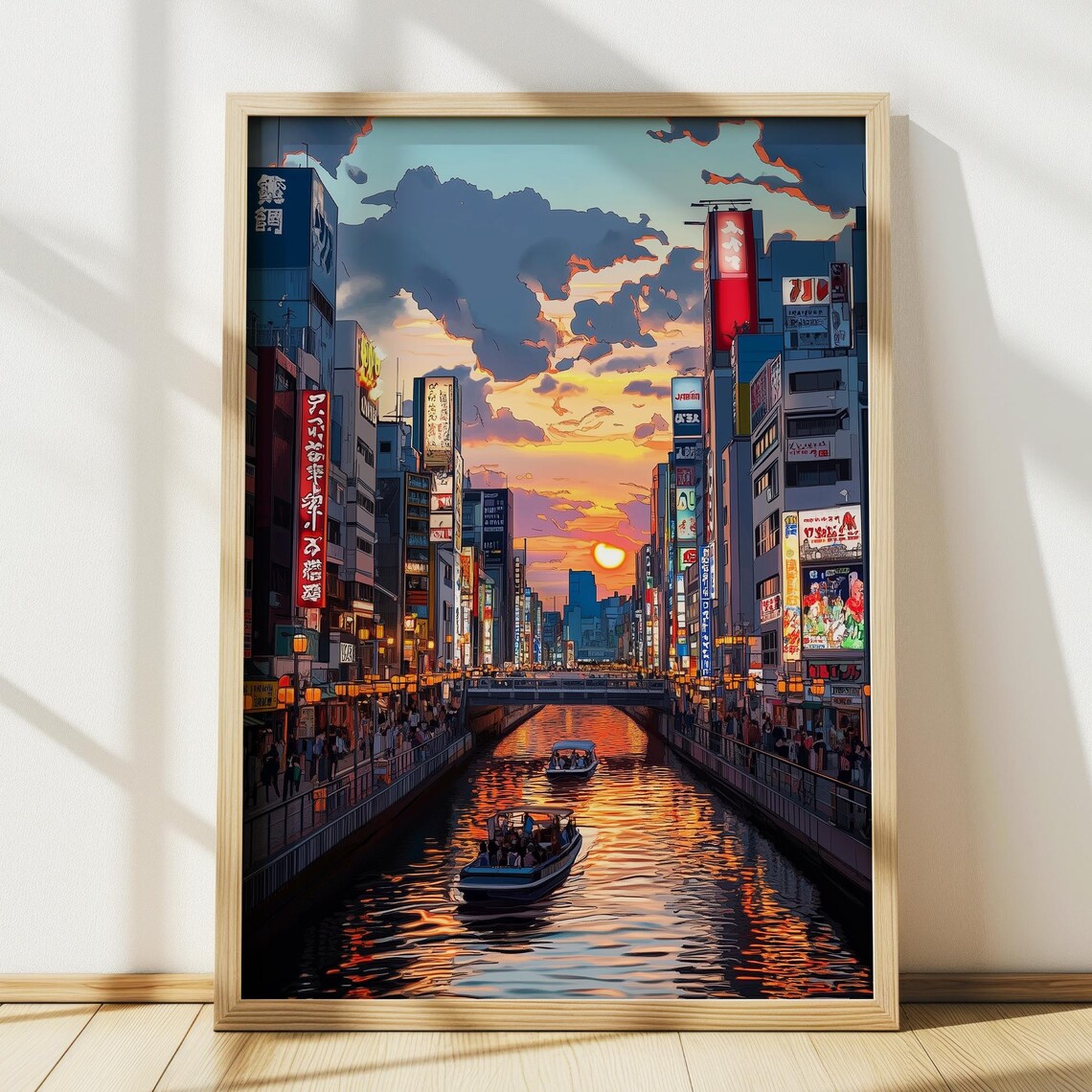 Osaka Japan Anime Style Travel Poster, Dotonbori