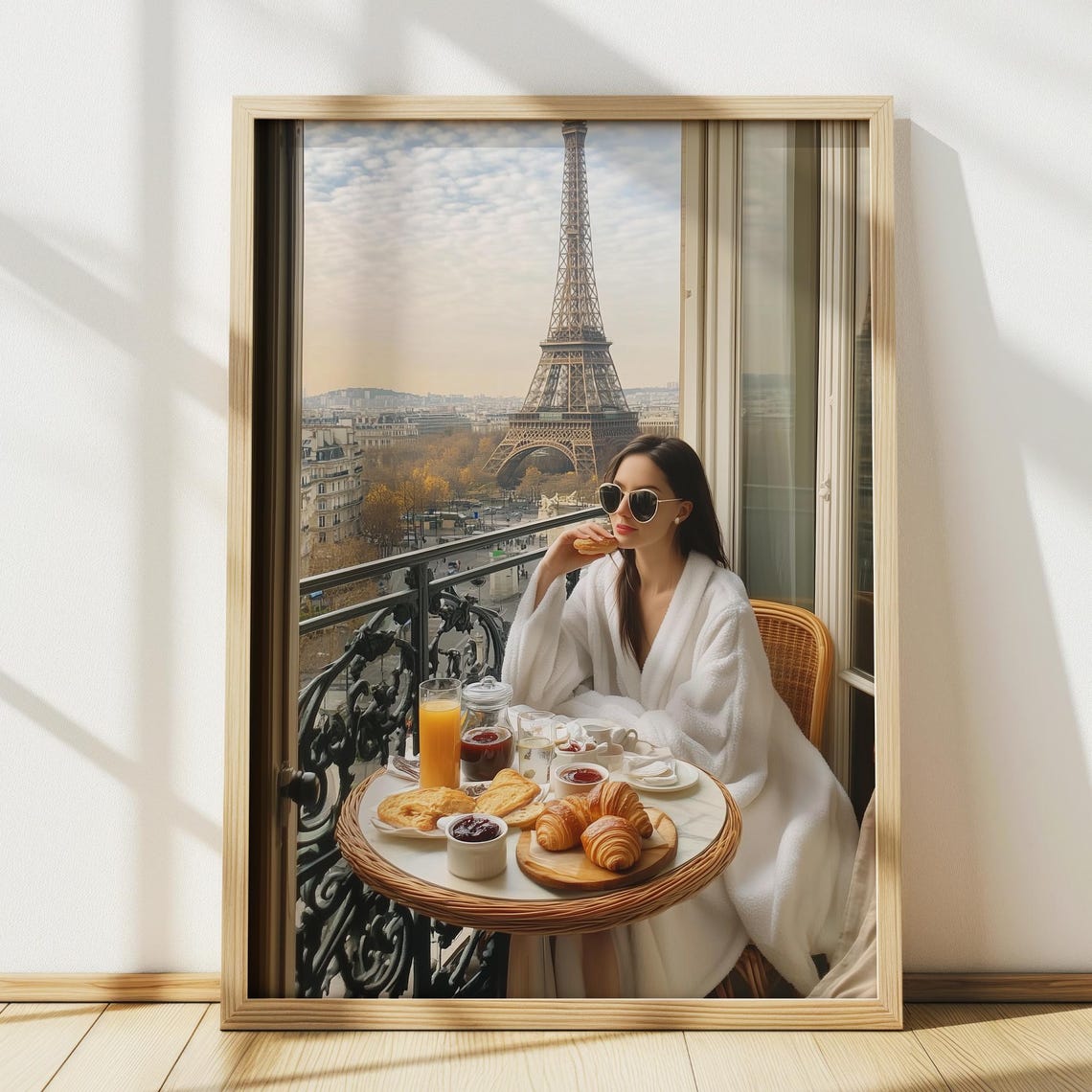 Paris Breakfast Balcony Eiffel Tower View Morning France Poster