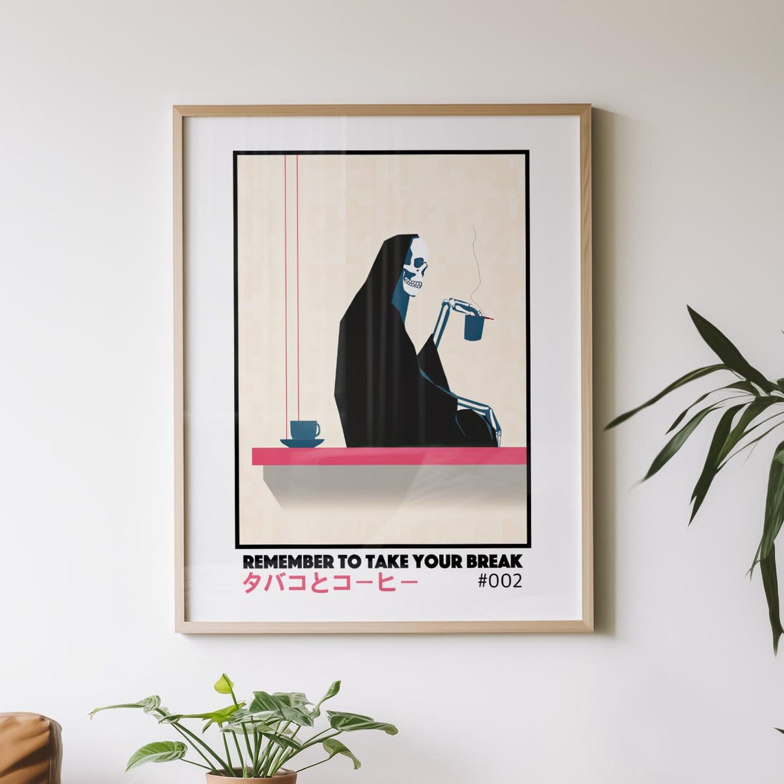 Modernism Poster Printed Skeleton Coffee Break Artful Quote Giftful Minimal Print Typography Homely Wall Art