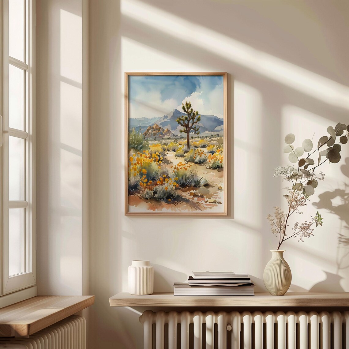 Joshua Tree California Desert Wildflowers Mountain Watercolor Travel Poster - Image 4