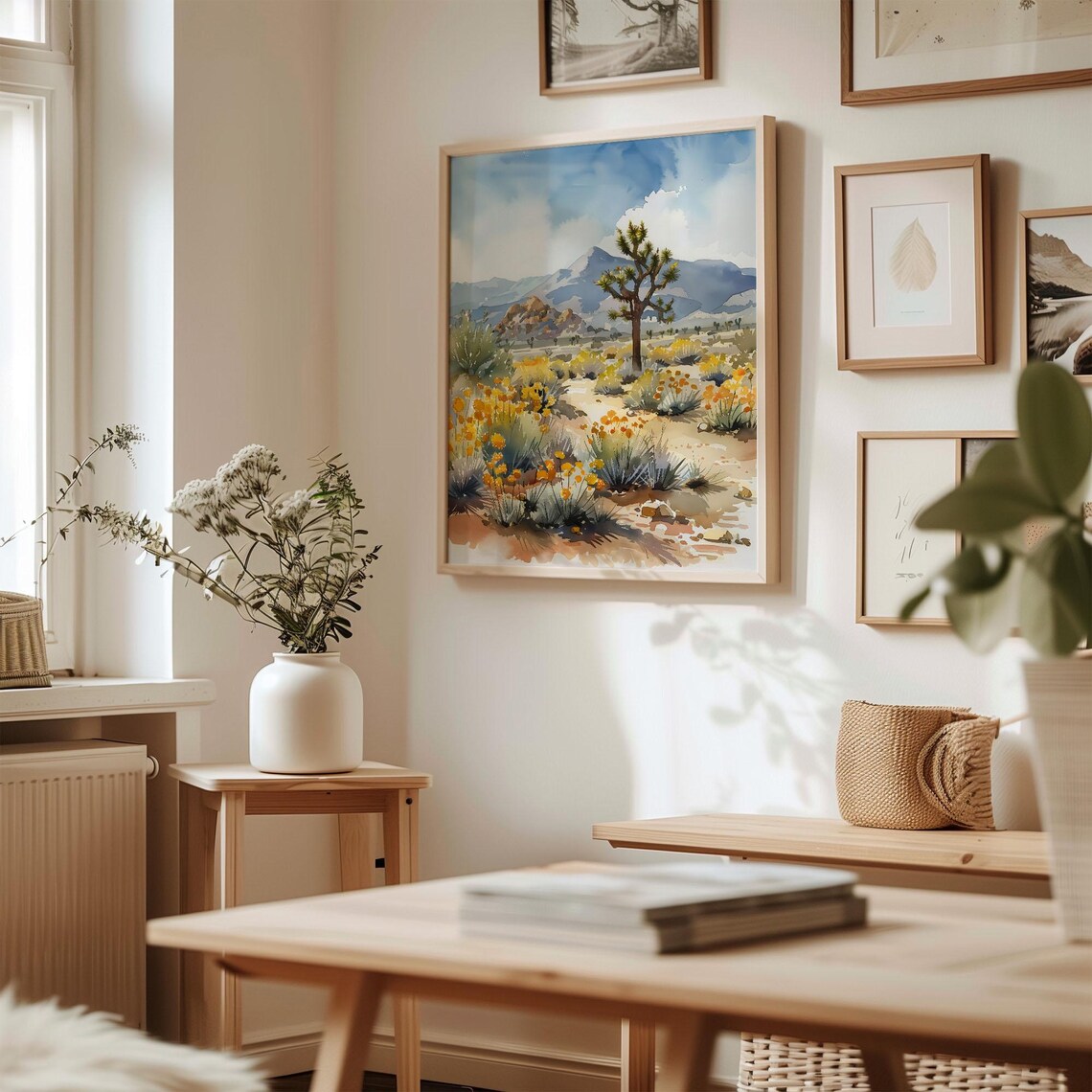 Joshua Tree California Desert Wildflowers Mountain Watercolor Travel Poster - Image 3