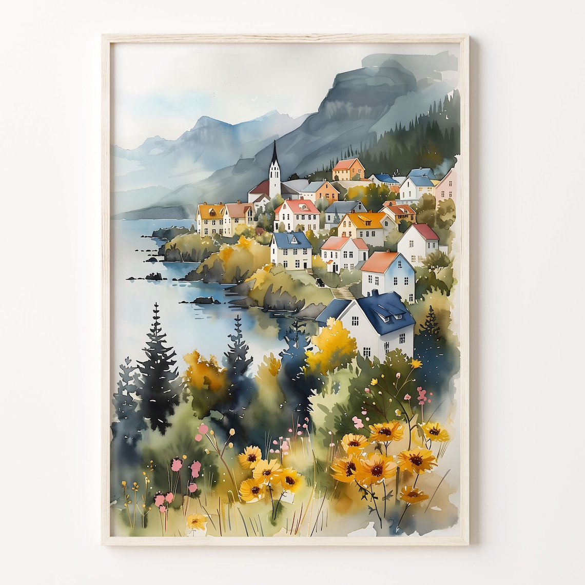 Reykjavik Watercolor Travel Poster, Iceland Wall Art