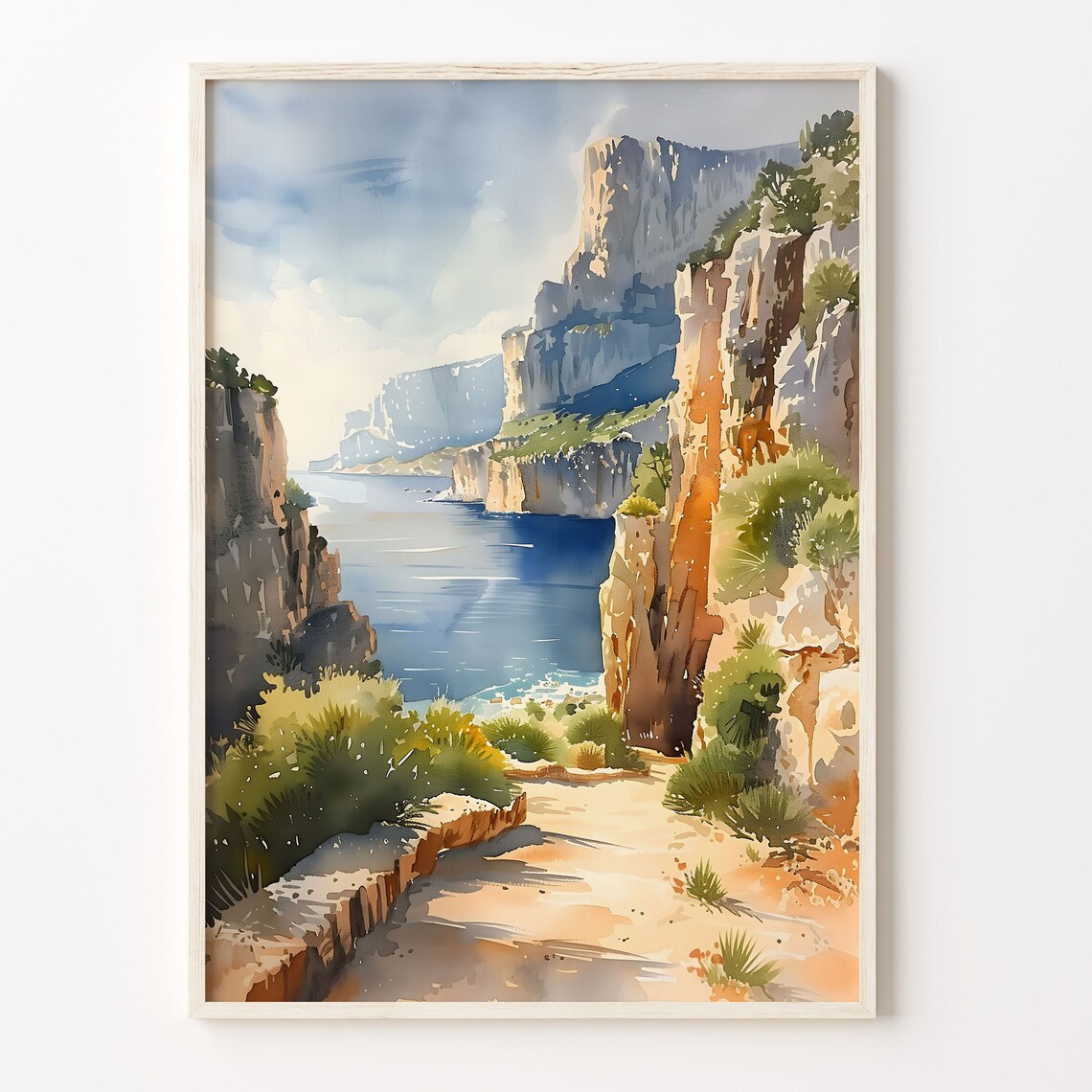 Calanques France Limestone Cliffs Cove Coastal Watercolor Print