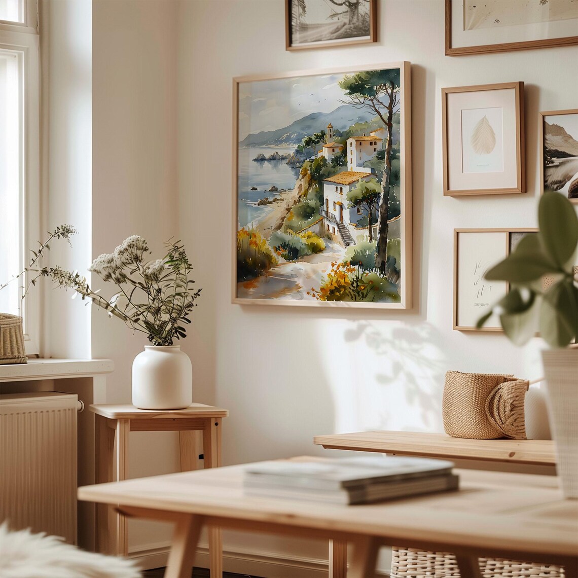 Costa Brava Spain Coastal Cove Village Watercolor Painting Poster - Image 3