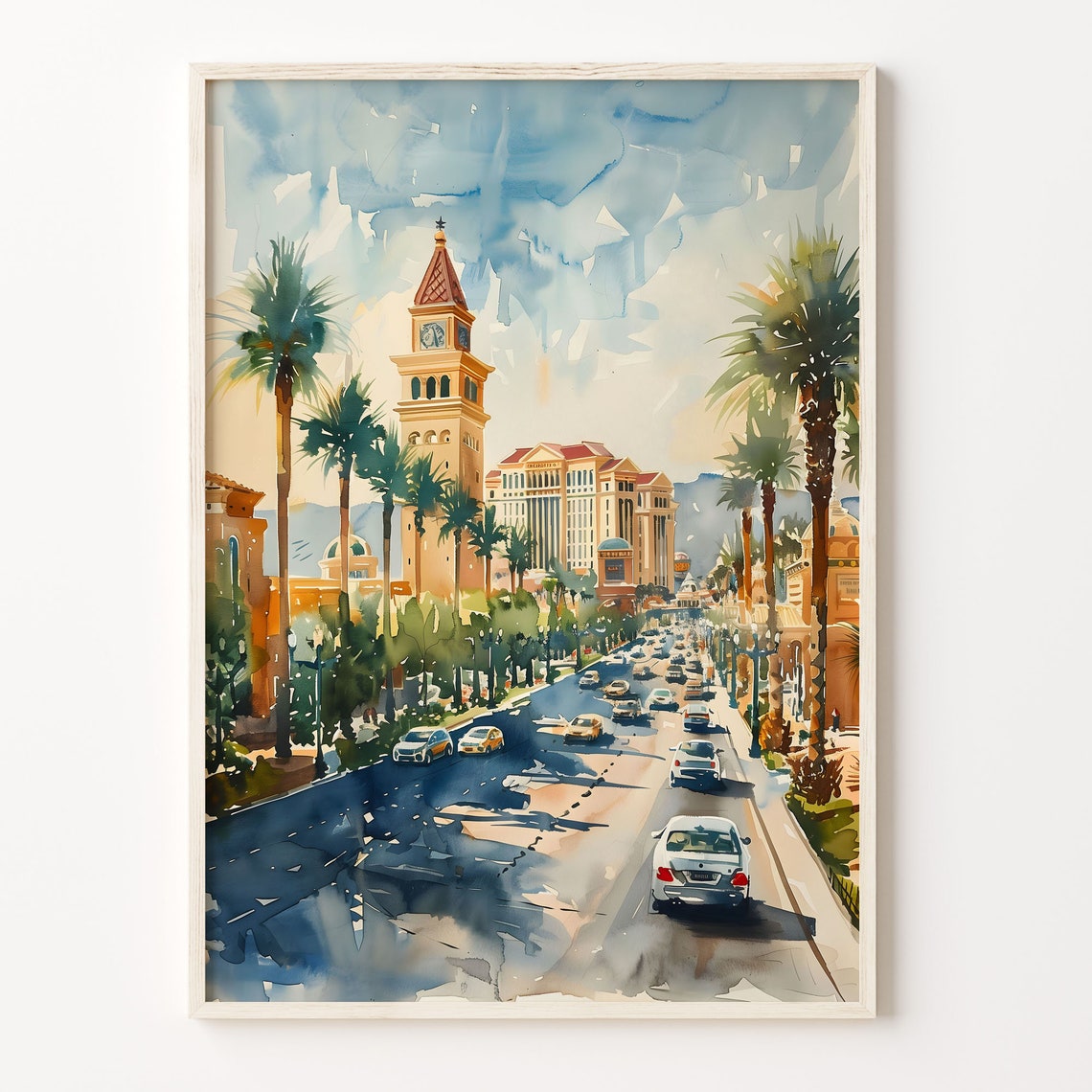 Las Vegas Nevada Strip Palm Trees Casino Lights Watercolor Poster