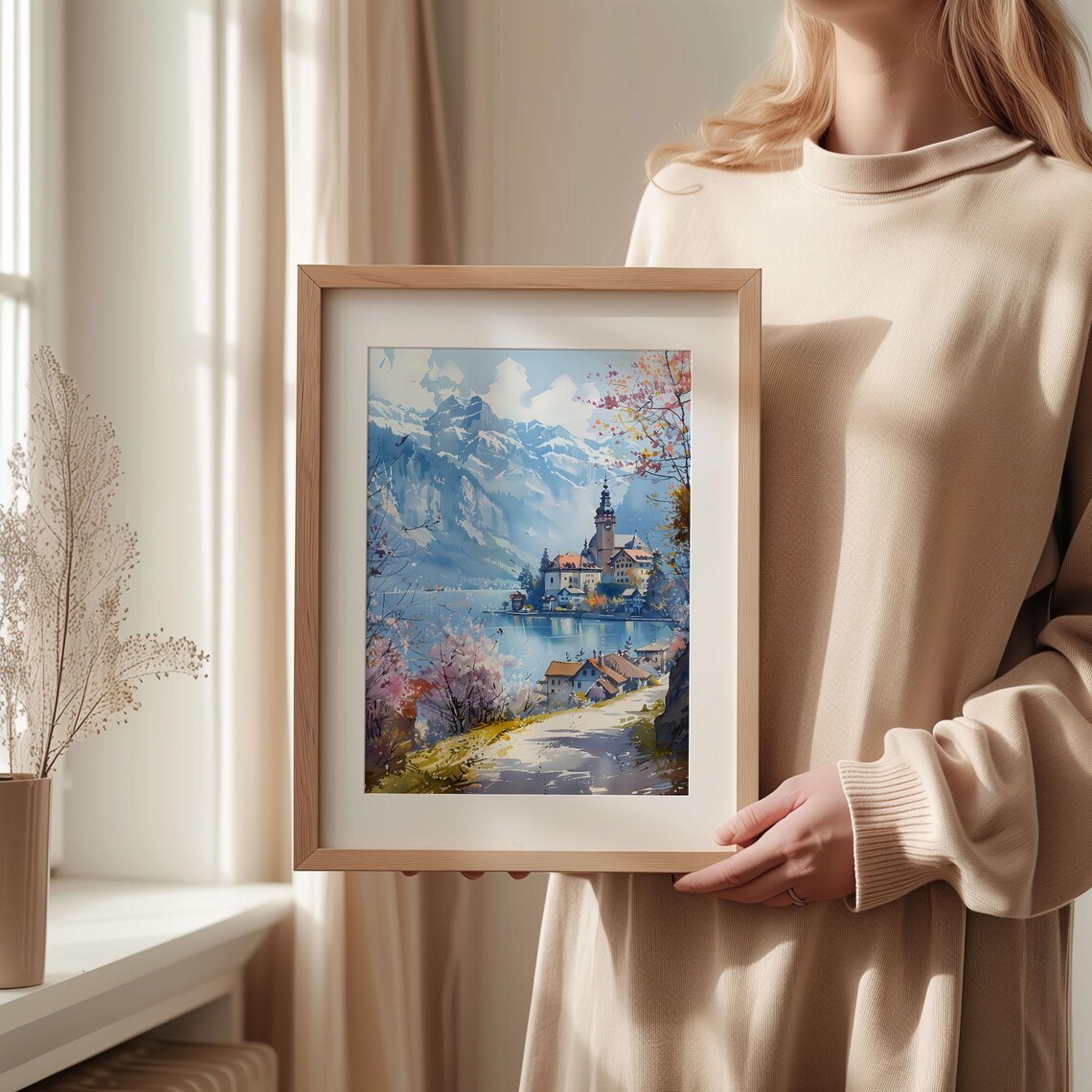Interlaken Watercolor Painting, Switzerland Travel Poster - Image 2