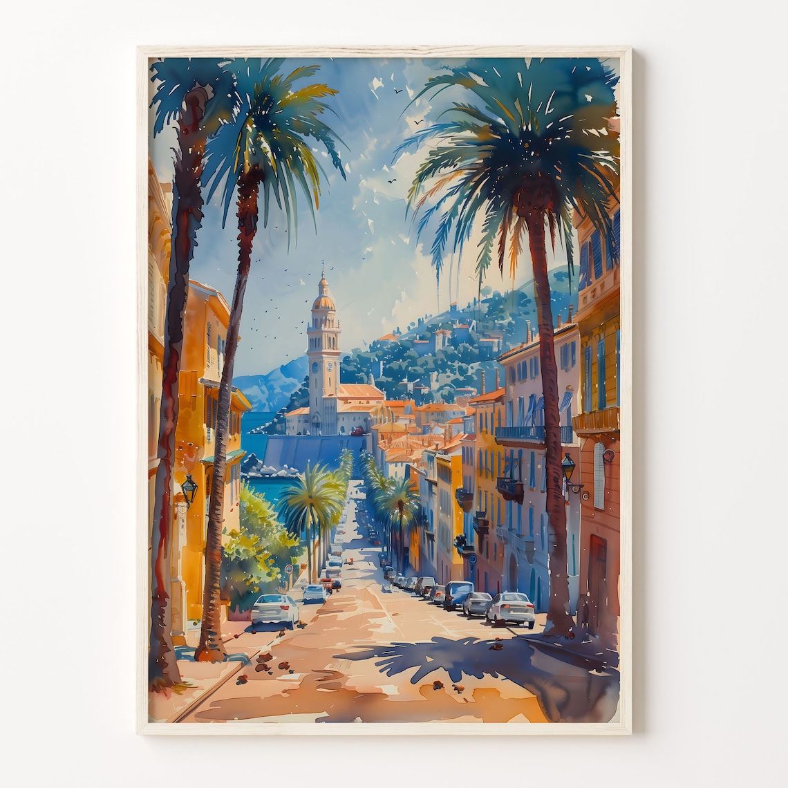 Nice France Watercolor Cityscape Travel Poster