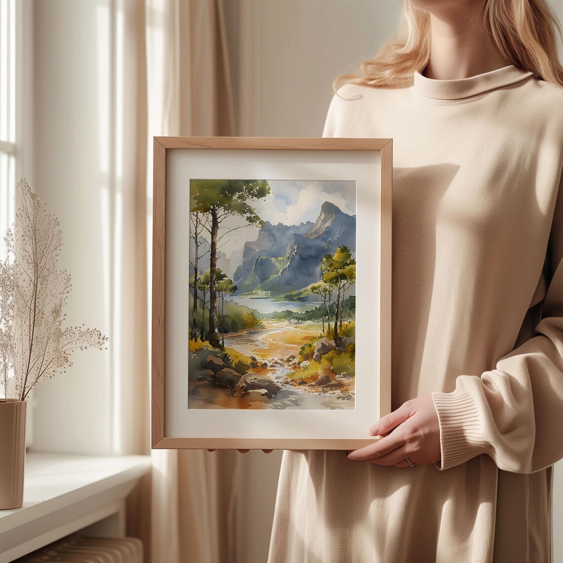 La Reunion National Park Mountain Peak Lake Pine Forest Watercolor Poster - Image 2