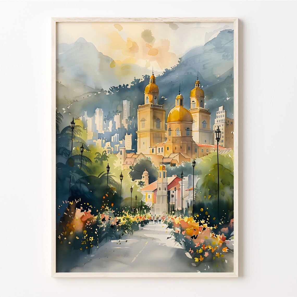 Cebu City Philippines Golden Cathedral Watercolor Painting Poster