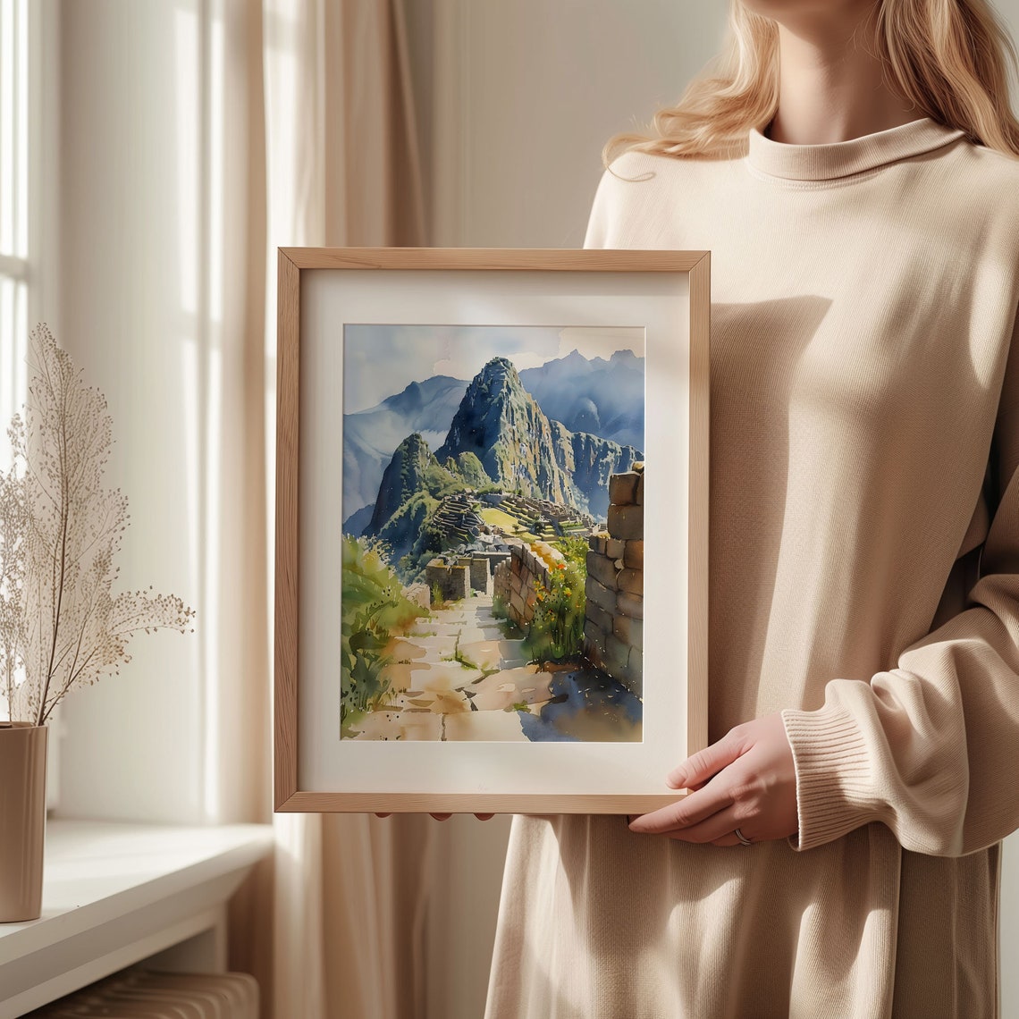 Machu Picchu Andes Ruins Ancient Citadel Peru Watercolor Poster - Image 2