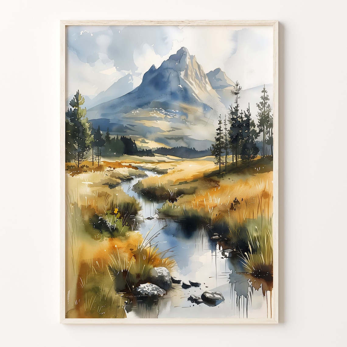 Scottish Highlands Watercolor Landscape Art Print