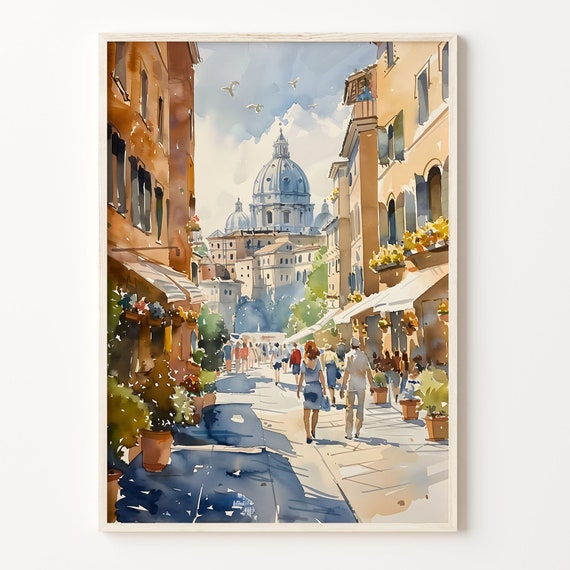 Rome Watercolor Painting, Italy Travel Poster