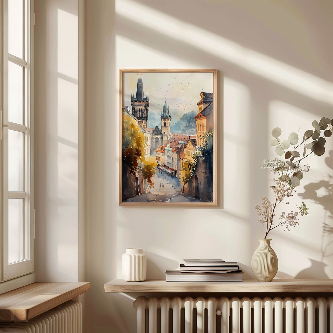 Prague Old Town Church Spires Autumn Street Watercolor Print - Image 4