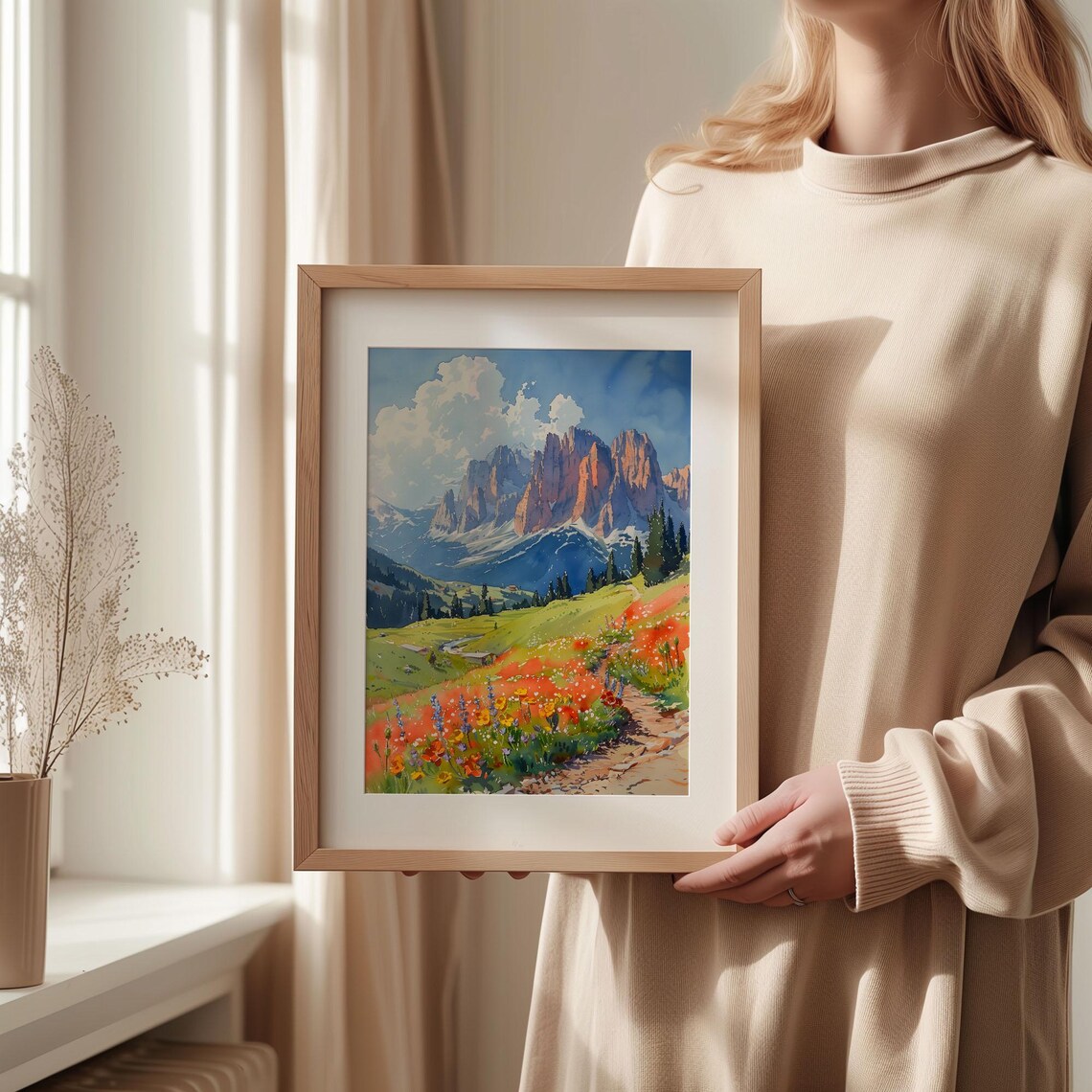 Dolomites Watercolor Italy Travel Poster, Piave Valley - Image 2