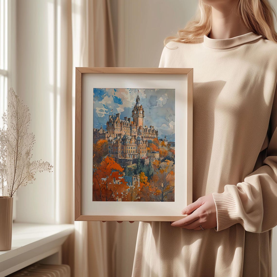Edinburgh Scotland Balmoral Hotel Clock Tower Autumn Watercolor Poster - Image 2