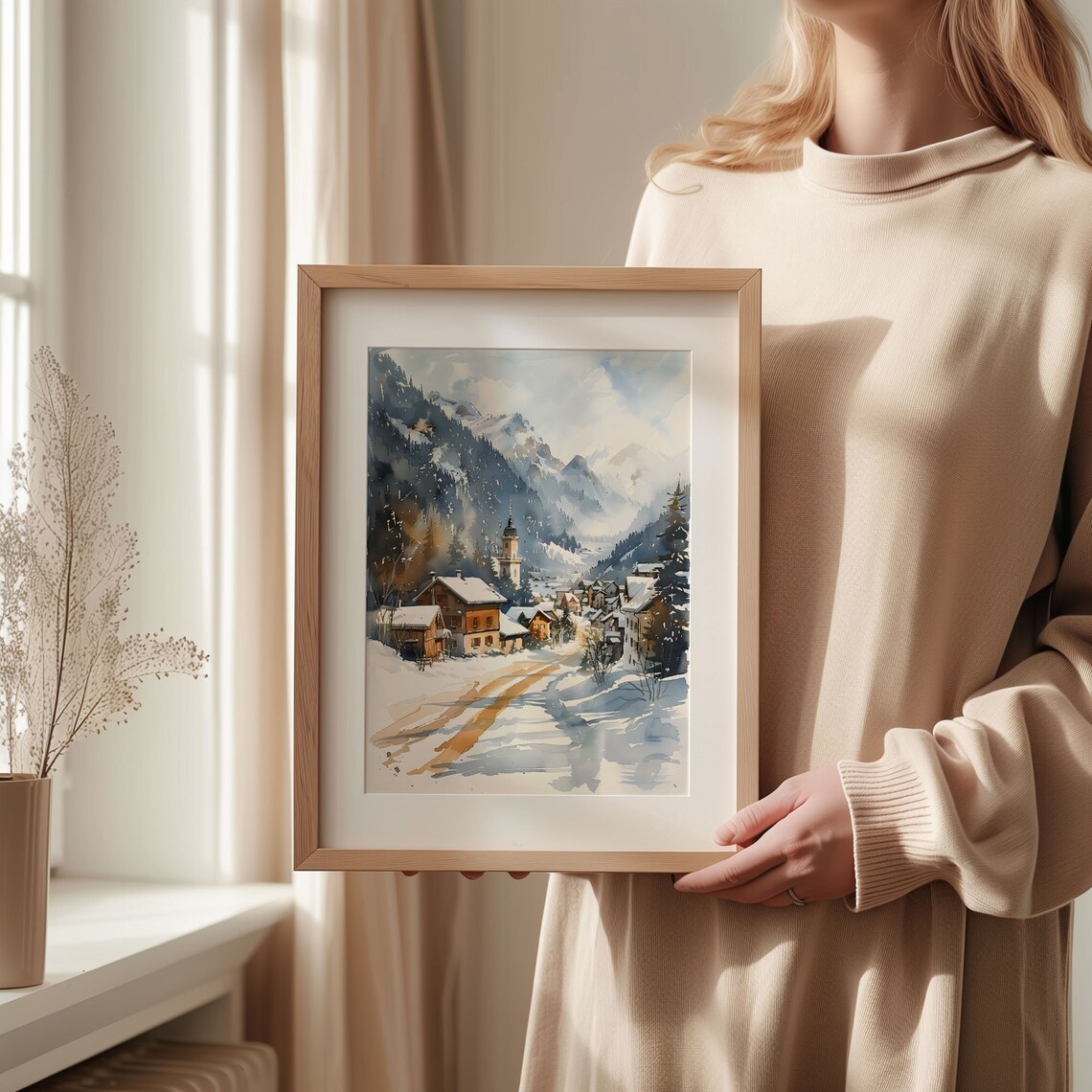 Morzine French Alps Winter Snowy Ski Village Watercolor Poster - Image 2