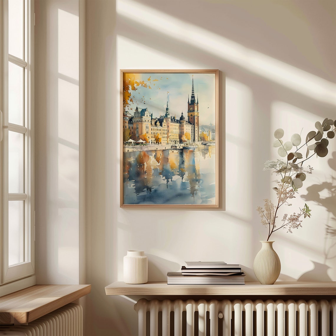 Stockholm City Hall Waterfront Sweden Reflections Watercolor Poster - Image 4