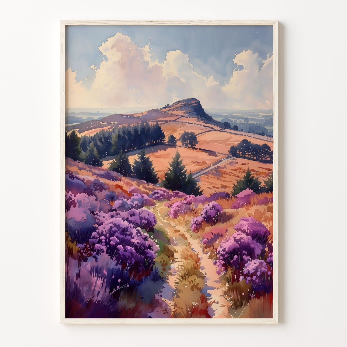 Roseberry Topping North York Moors Heather Watercolor Poster
