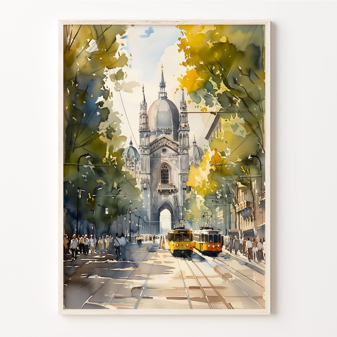 Milan Watercolor Painting, Traditional Italy Travel Poster
