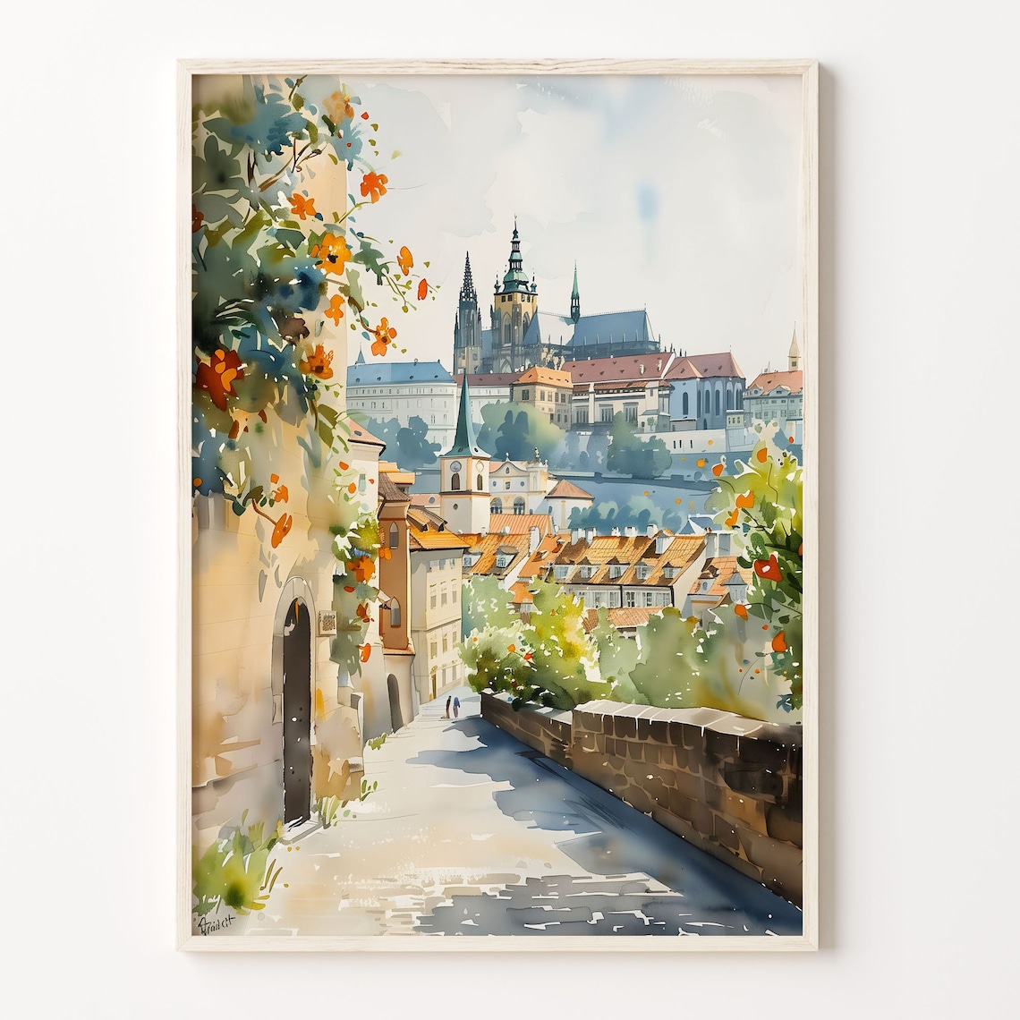 Prague Watercolor Travel Poster, Czech Republic Art Print