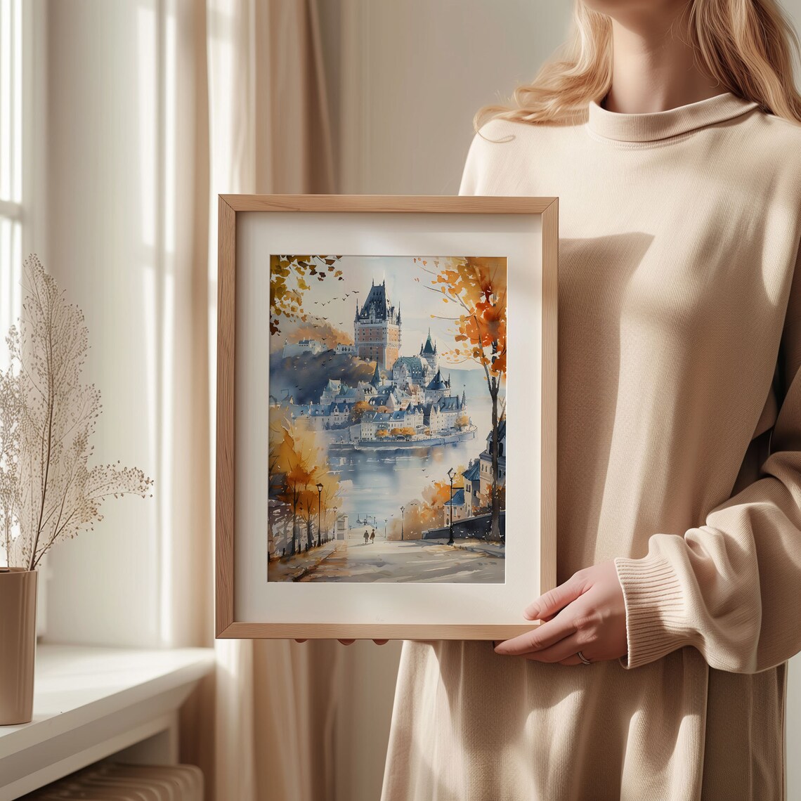Quebec Watercolor Painting, Canada Travel Poster - Image 2
