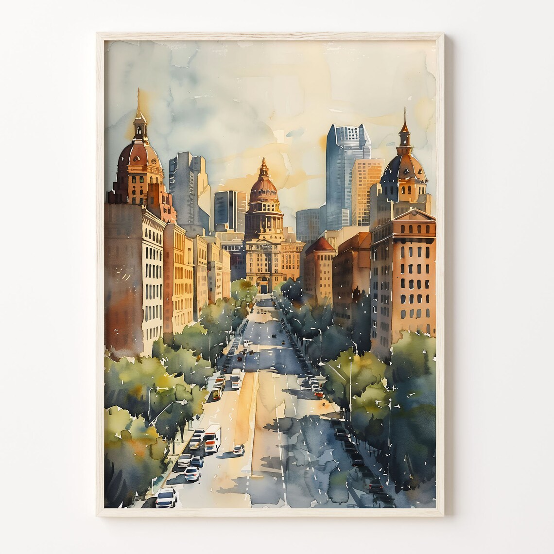 Fort Worth Watercolor Painting, Stockyards Travel Poster