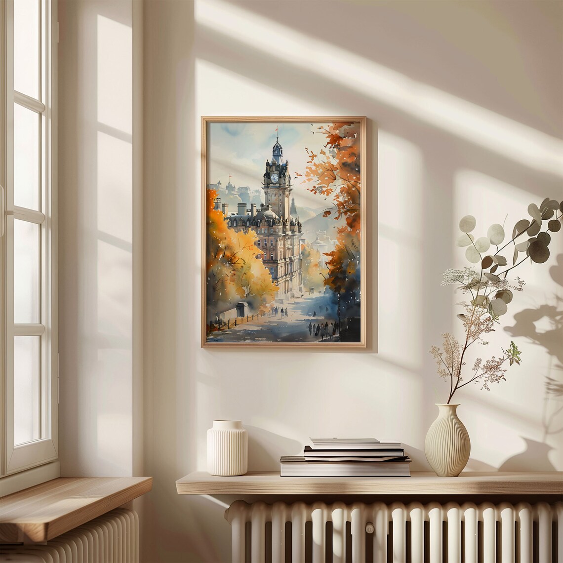 Edinburgh Scotland Castle Clock Tower Autumn Street Watercolor Poster - Image 4