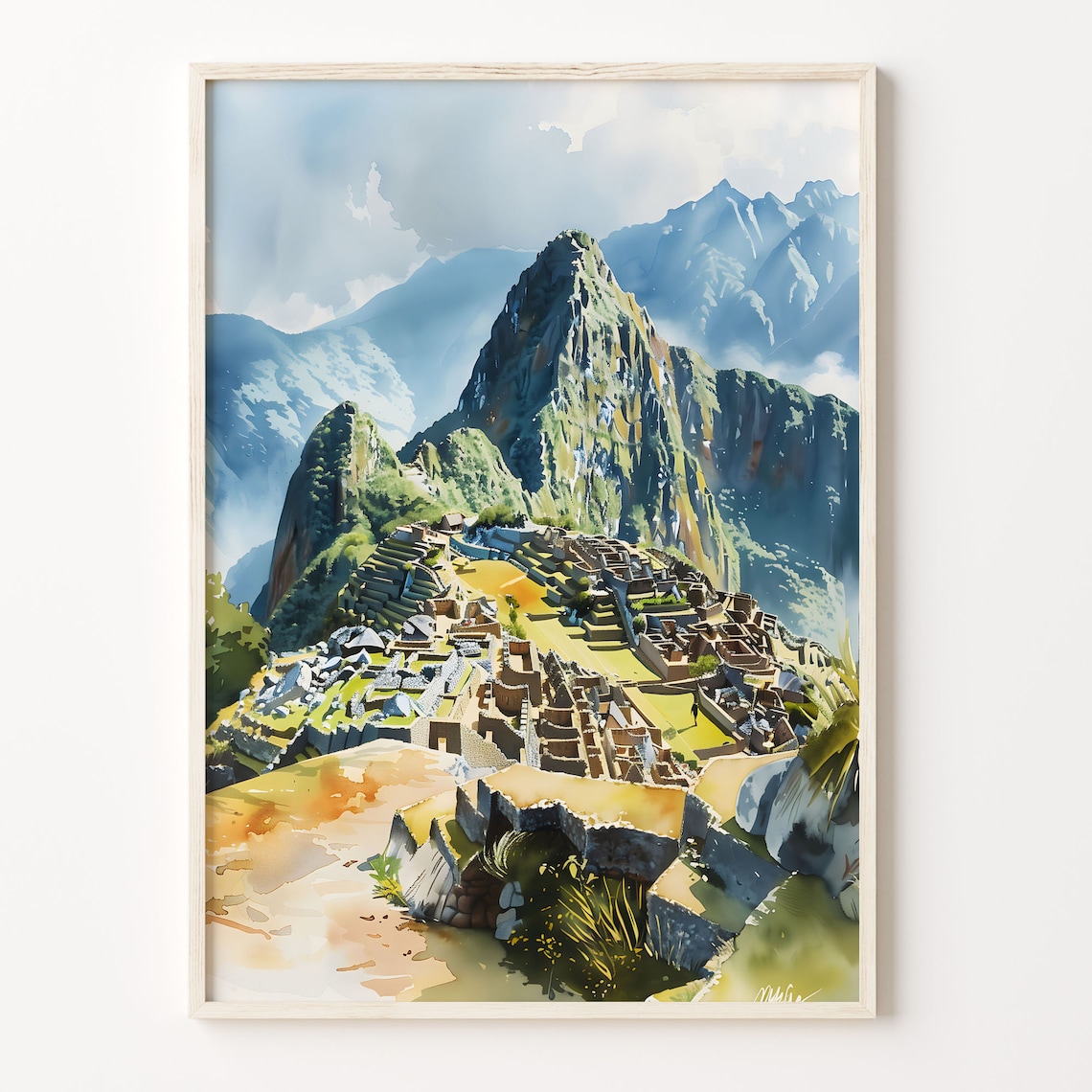 Machu Picchu Watercolor Travel Poster, Peru Print