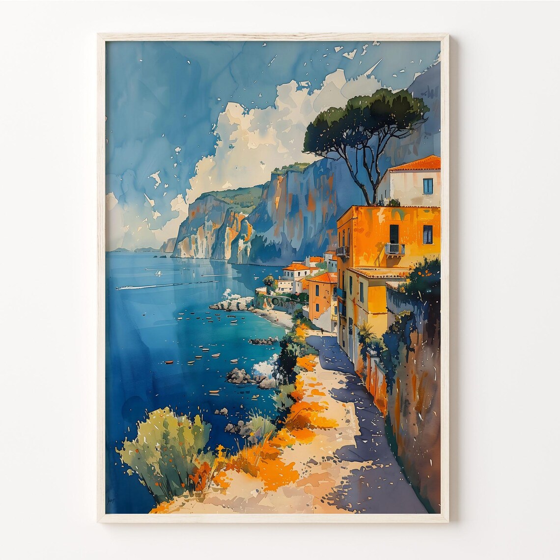 Sorrento Italy Lemon Coast Watercolor Painting Sorrento Italy Lemons Wall Art Fruit Travel Poster Sorrento Print C30 623