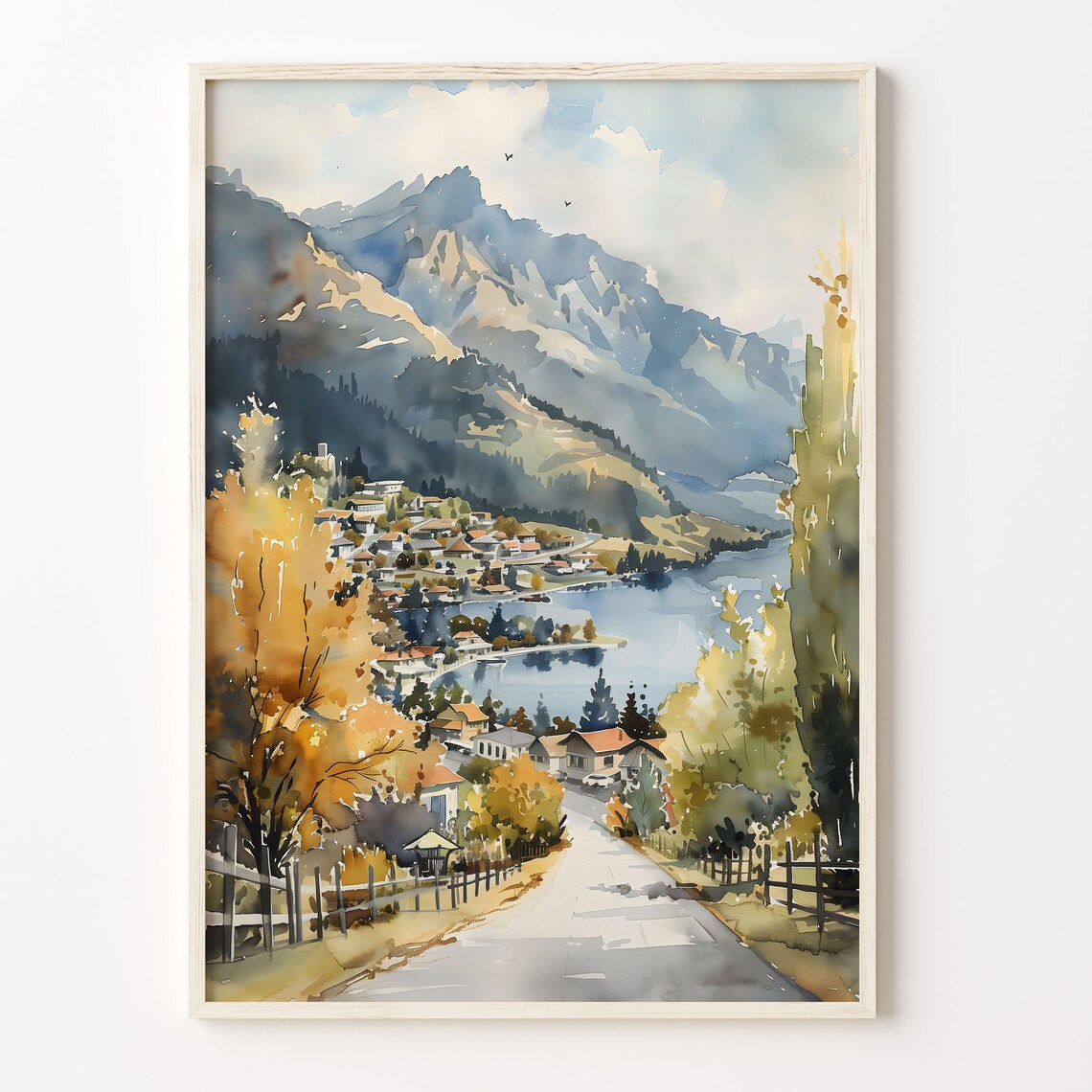 Queenstown Watercolor Painting New Zealand Poster