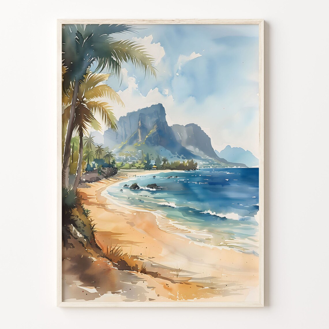 Mauritius Evening Watercolor Art Print, Indian Ocean