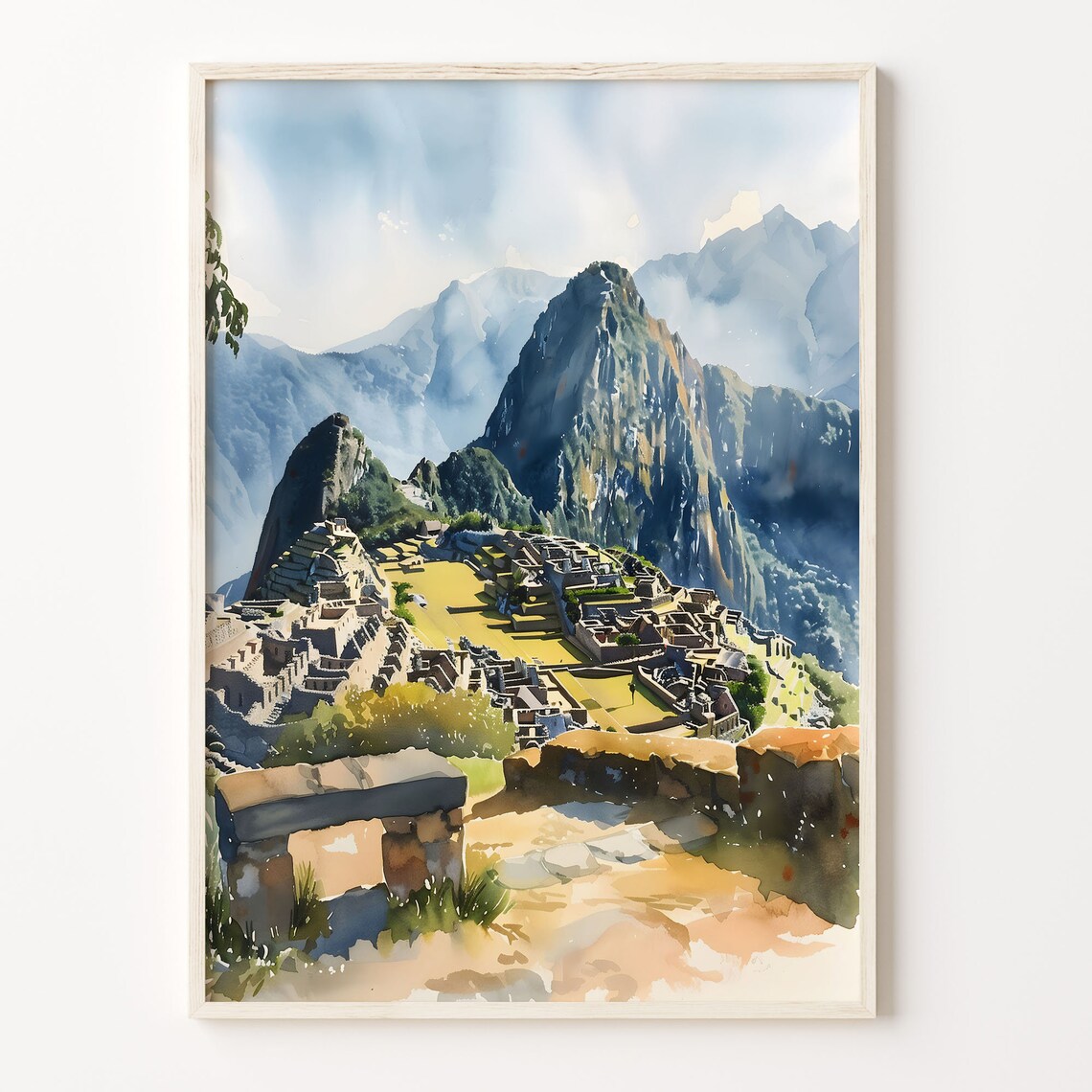 Machu Picchu Watercolor Travel Poster, Cusco Peru