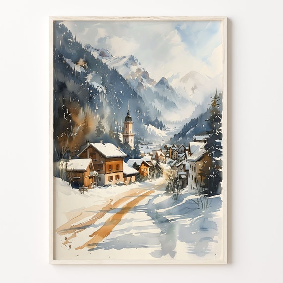 Watercolor Painting Ski Resort Wall Art France Morzine Poster Ski Print Wedding Gift Birthday Present C30 179