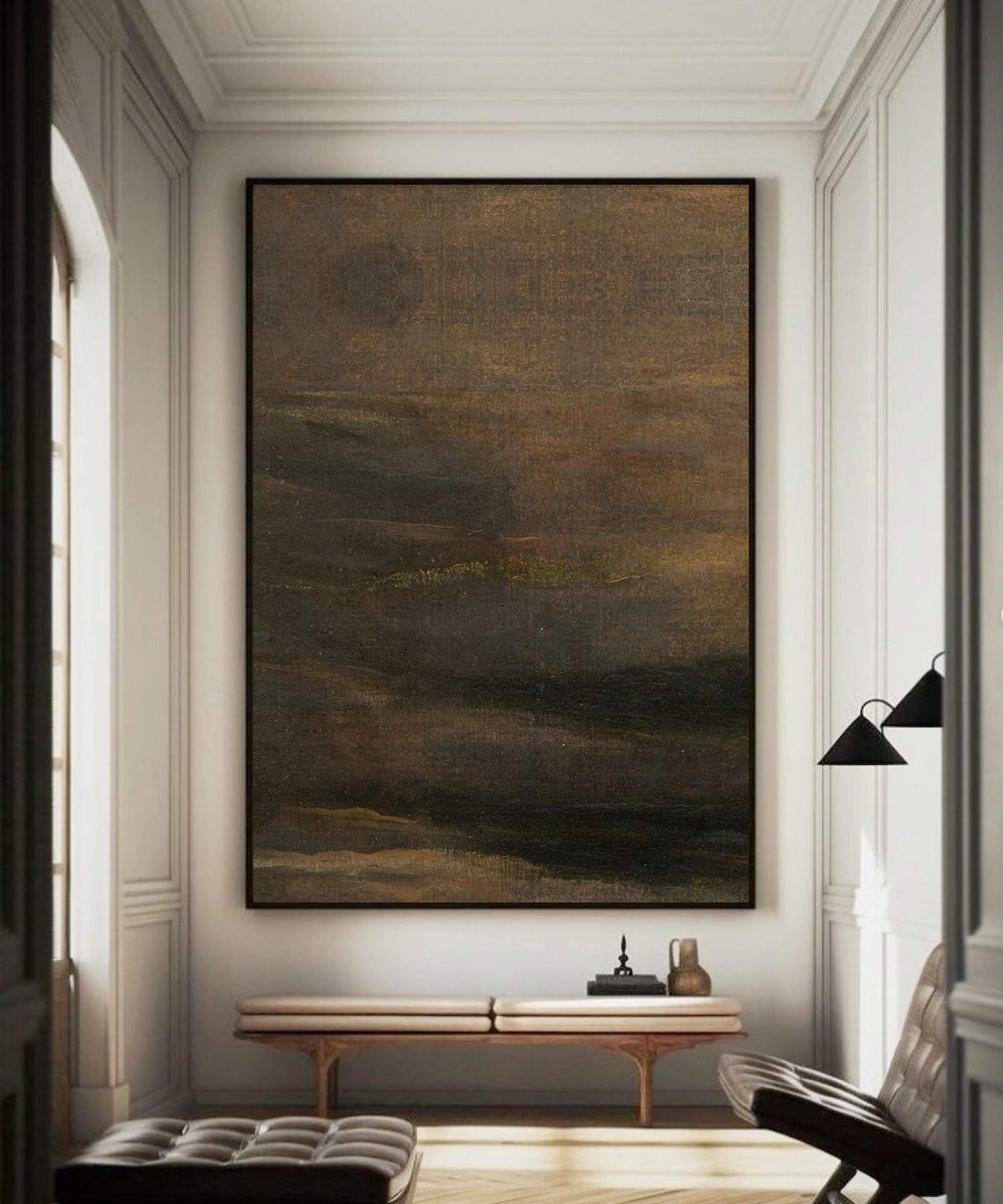 Dark Brown Moody Wabi Sabi Abstract Landscape Painting Art Poster - Image 2