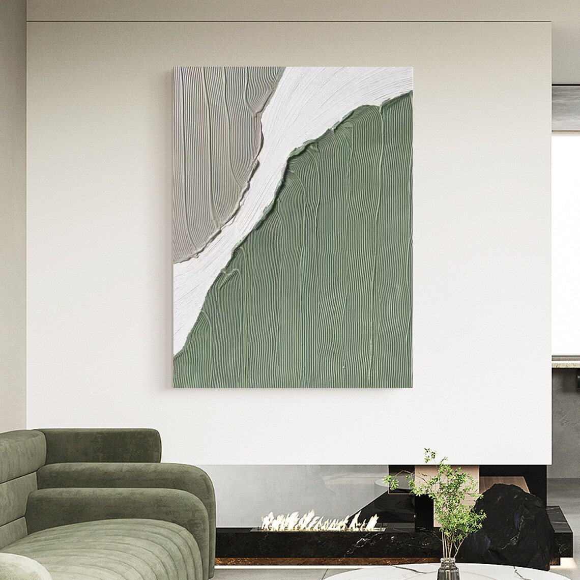 Green Texture Painting, Minimalist Wall Art - Image 2