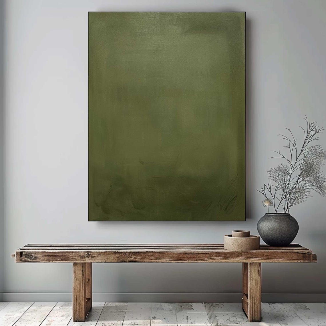 Deep Olive Green Abstract Wash Painting Muted Earthy Minimalist Poster - Image 2