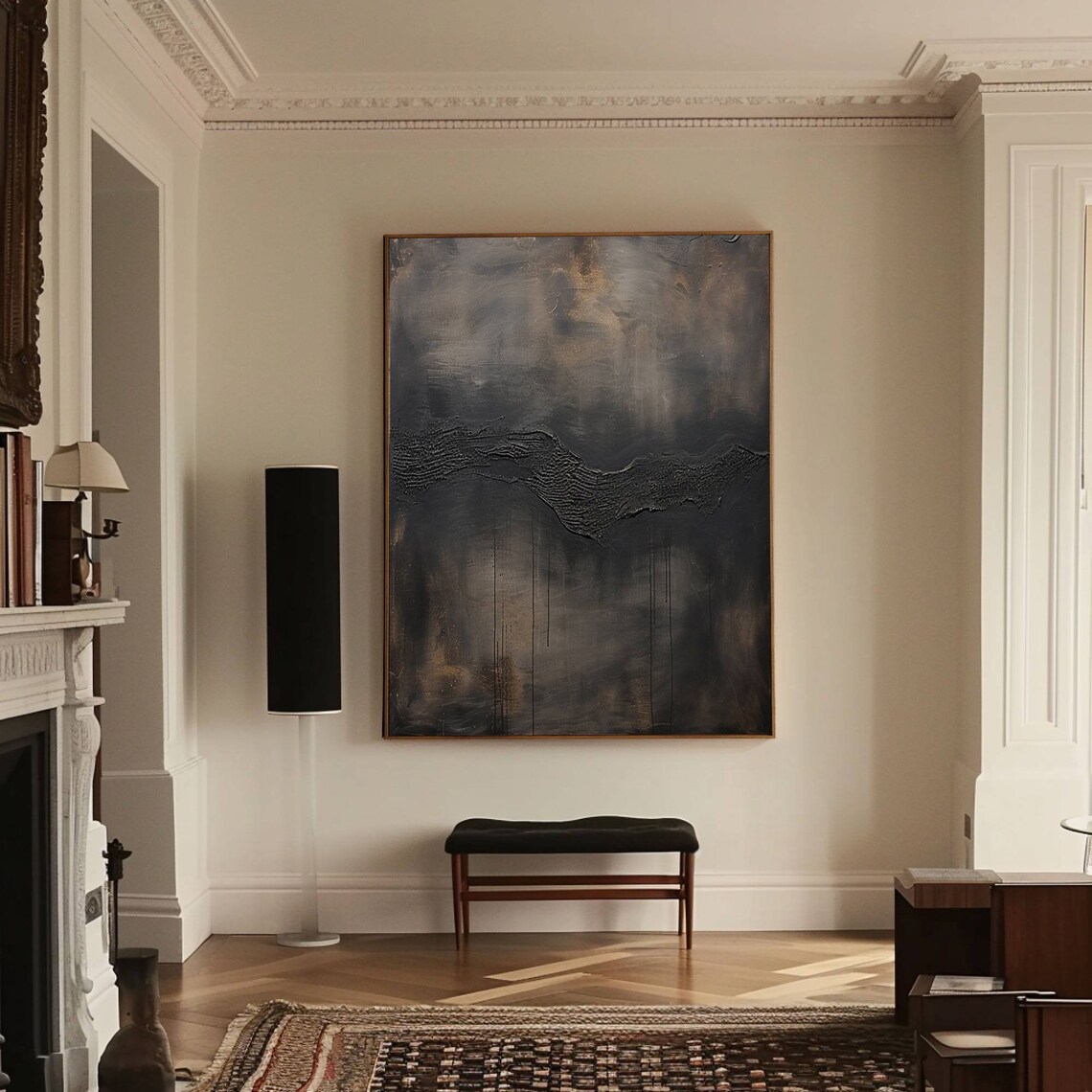 Black and Brown Abstract Painting, Medieval Decor - Image 3
