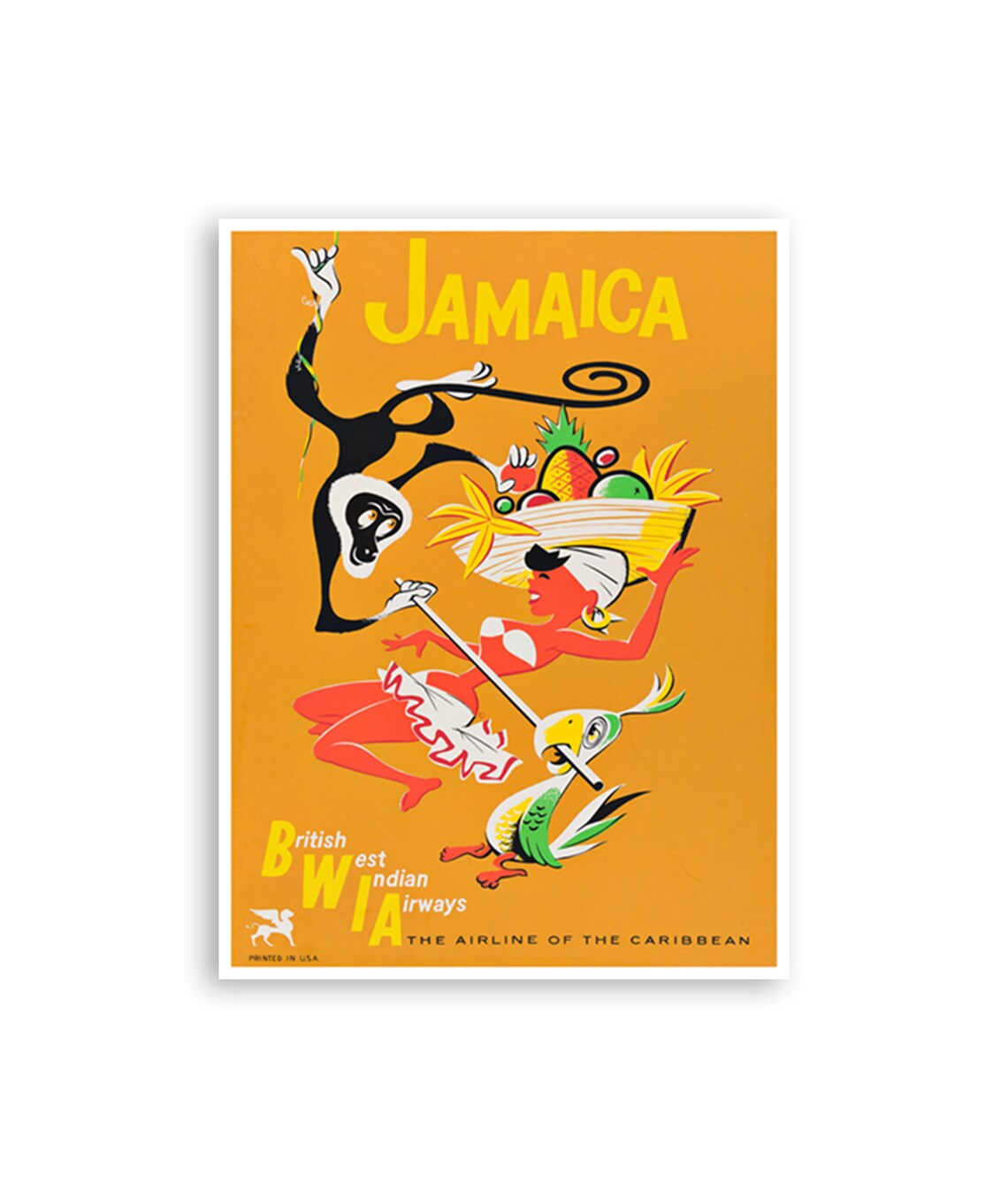 Jamaica Vintage BWIA Caribbean Airline Dancer Art Travel Poster