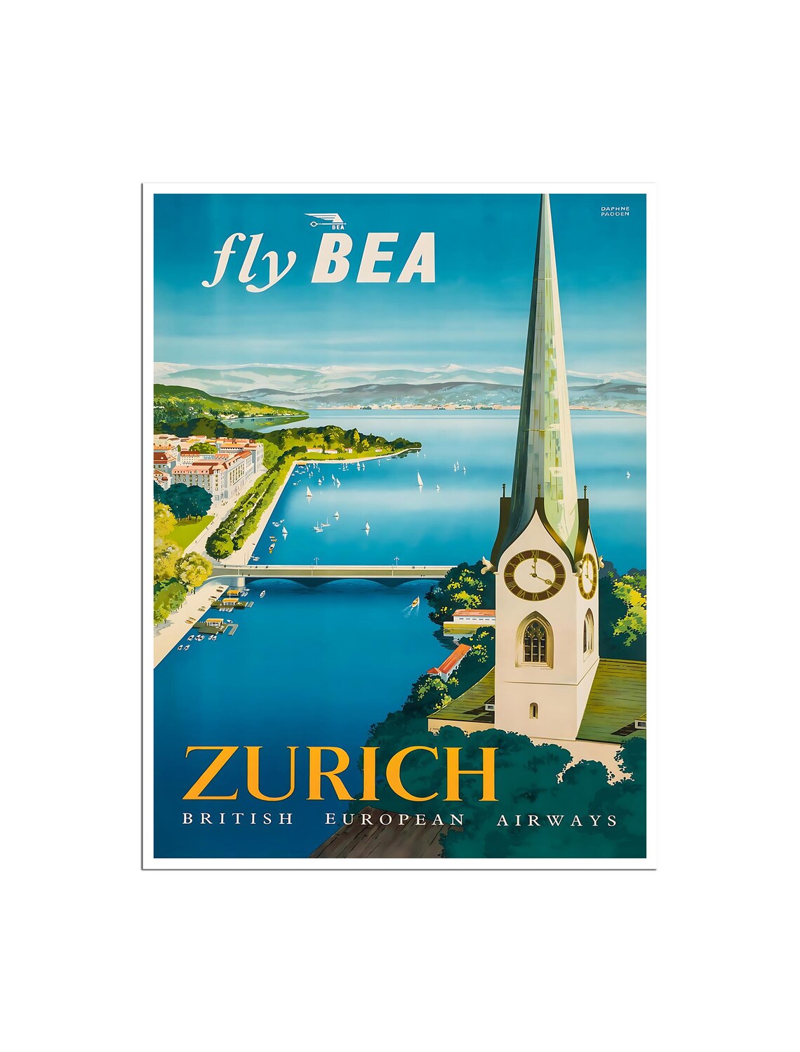 Zurich Switzerland Travel Poster, Swiss Home Decor