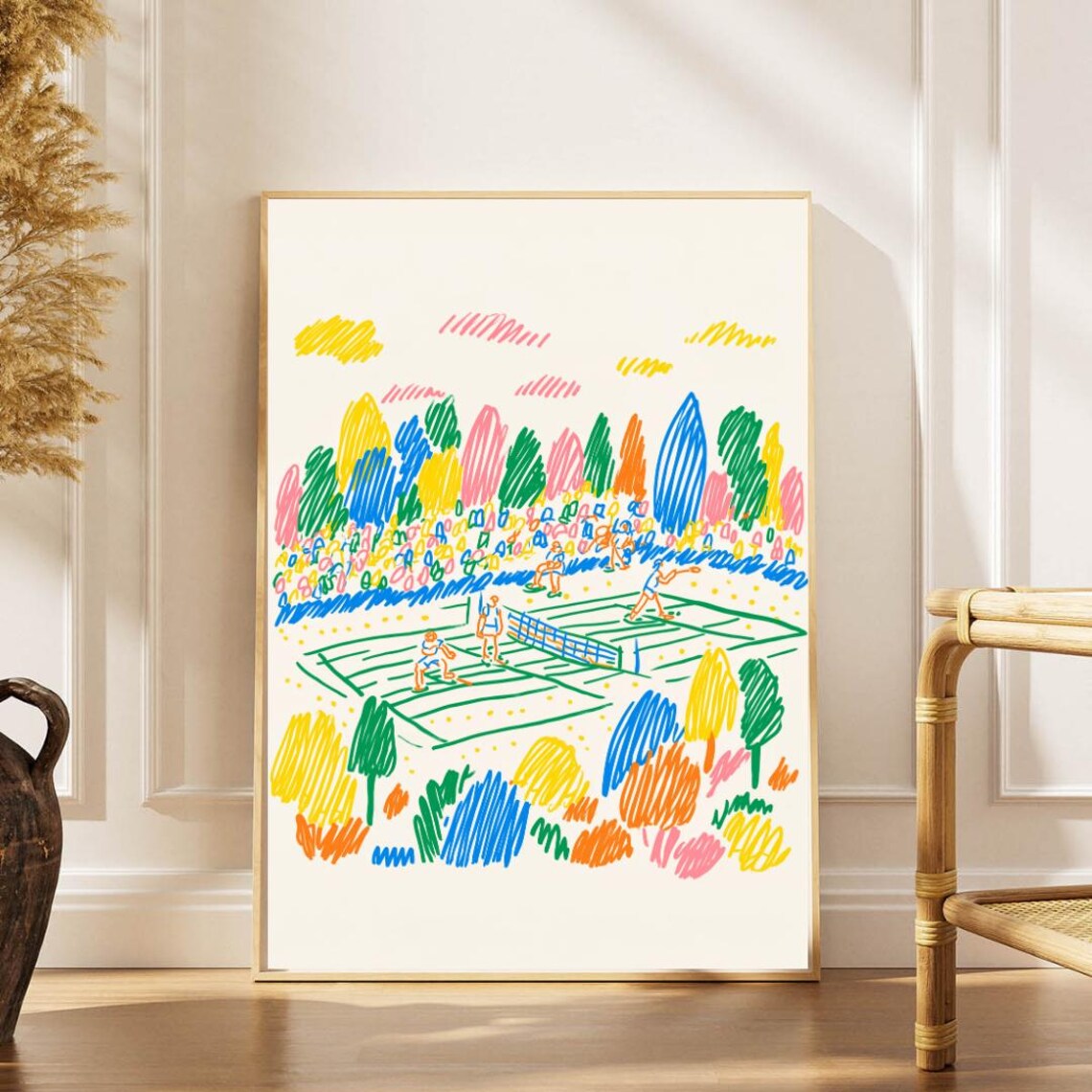 Colorful Abstract Tennis Match Kids Doodle Style Sports Poster
