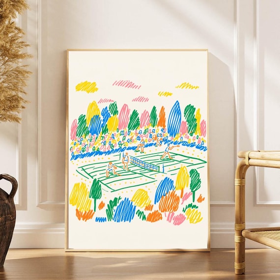 Colorful Abstract Tennis Match Kids Doodle Style Sports Poster