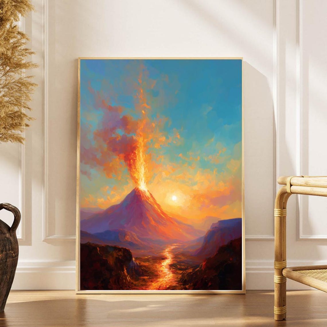 Erupting Volcano Sunset Print Dramatic Impressionist Landscape